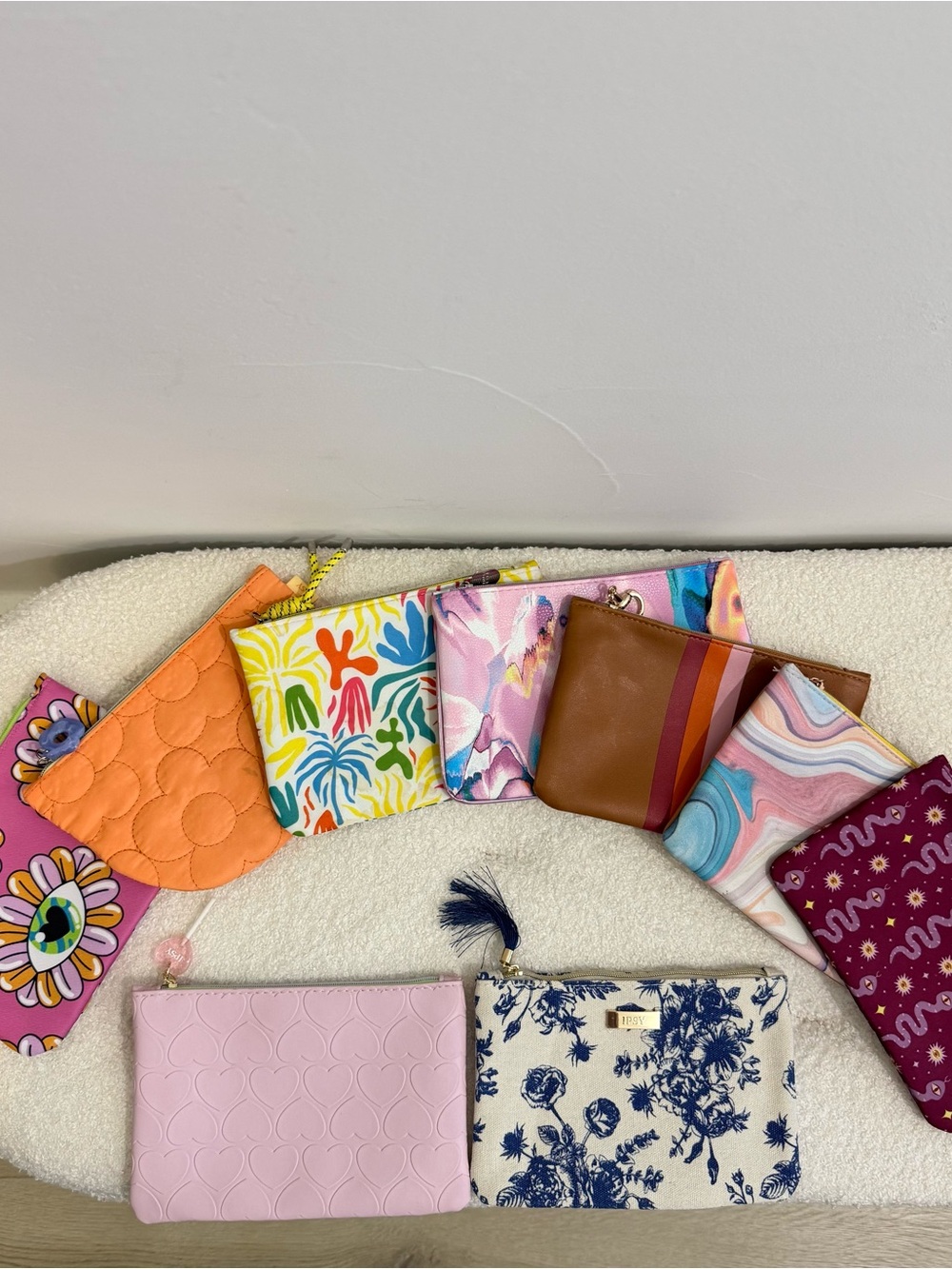 Lot of 9 IPSY Glam Bags Bulk Bundle February Pink Heart & May 2025 Blue Toile